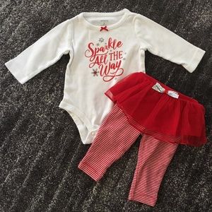 3m baby, 2 pc Christmas outfit, red, White, Silver
